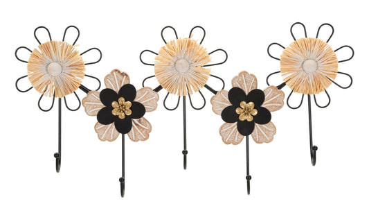 Kapstok Hanger Iron,wood & Raffia 61×5,5×30,5 cm