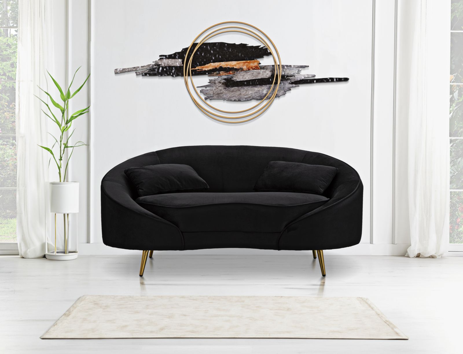Bank 2 Seaters Oslo With Cushions Black 148×84×68 cm