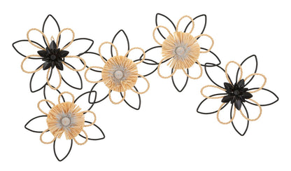 Wanddecoratie Iron/raffia Wall Panel Flow 60×4×35 cm