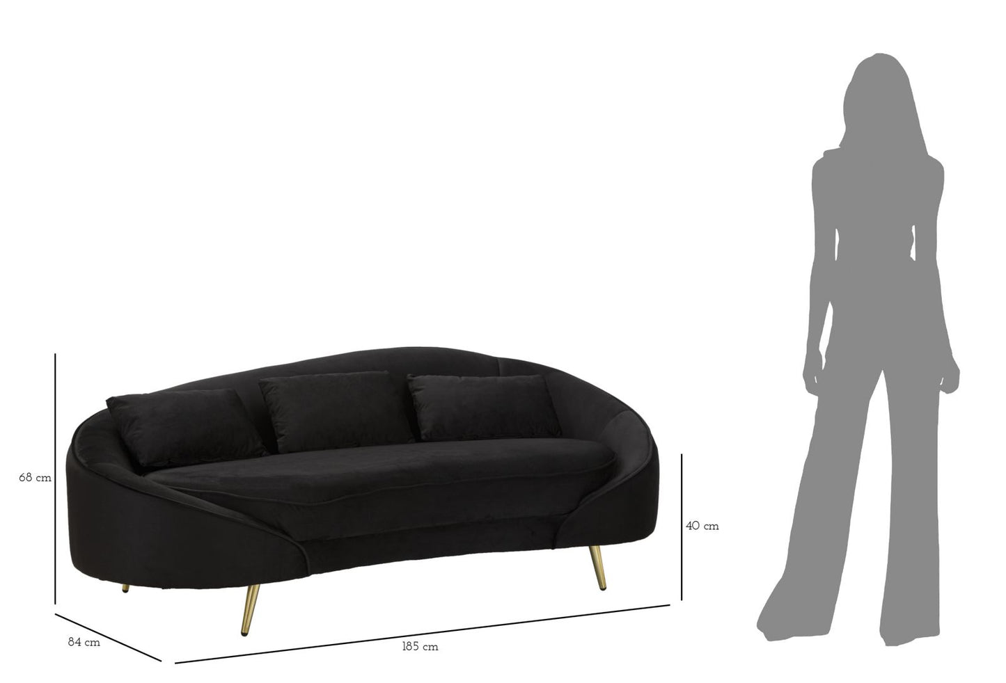 Bank 3 Seaters Oslo With Cushions Black 185×84×68 cm
