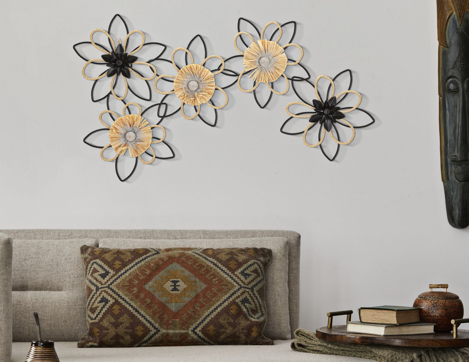 Wanddecoratie Iron/raffia Wall Panel Flow 60×4×35 cm