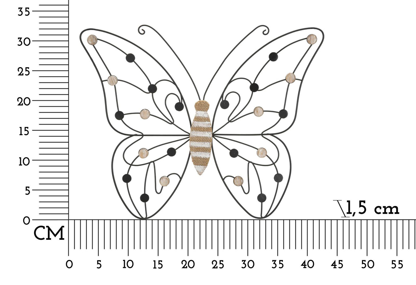 Wanddecoratie Iron/wood Wall Panel Butterfly 39,5×1,5×33,5 cm