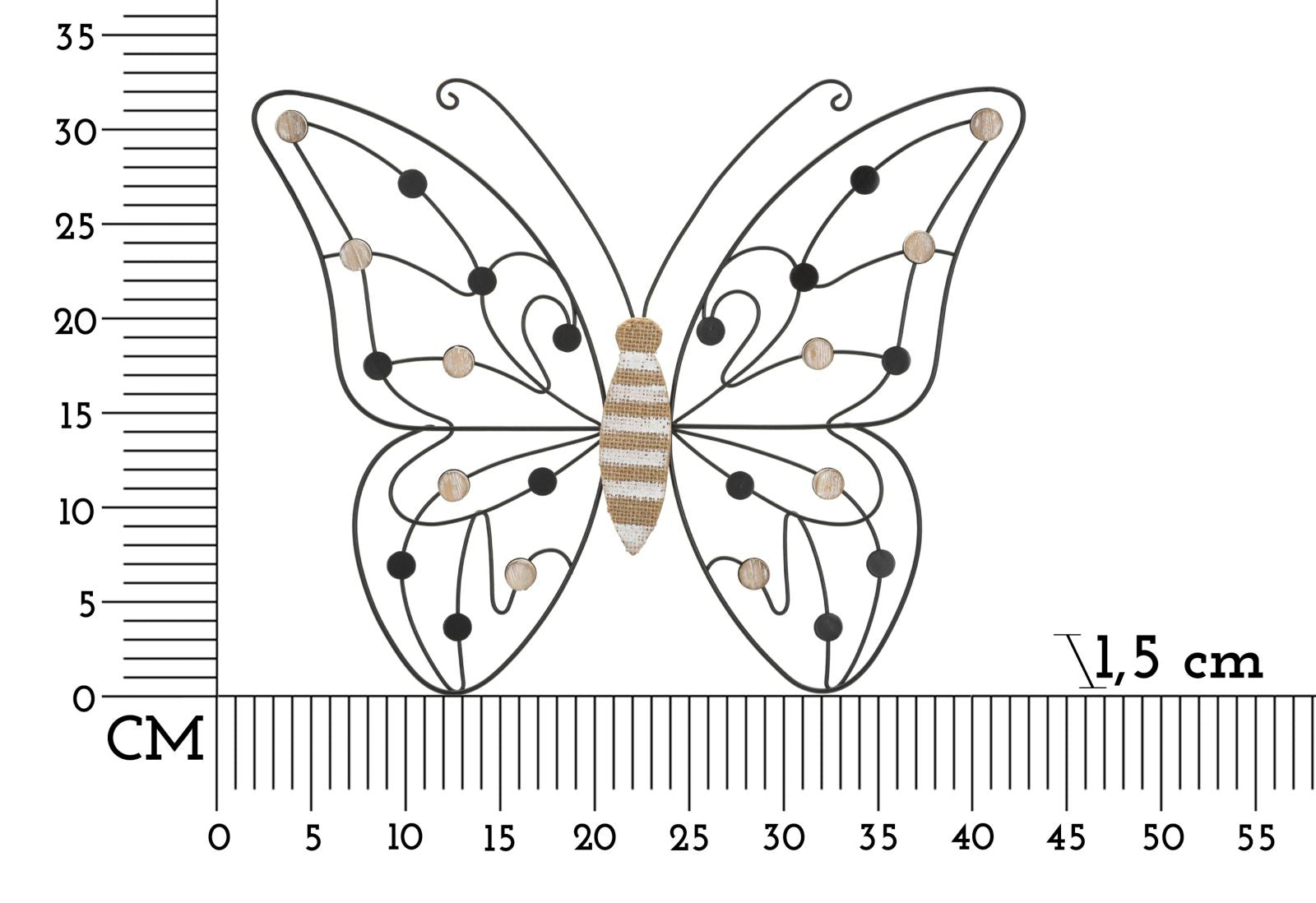 Wanddecoratie Iron/wood Wall Panel Butterfly 39,5×1,5×33,5 cm