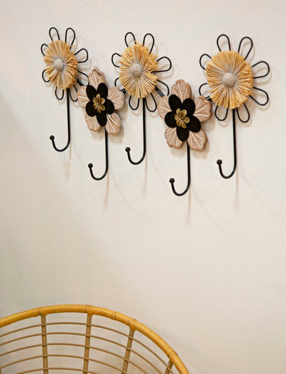 Kapstok Hanger Iron,wood & Raffia 61×5,5×30,5 cm