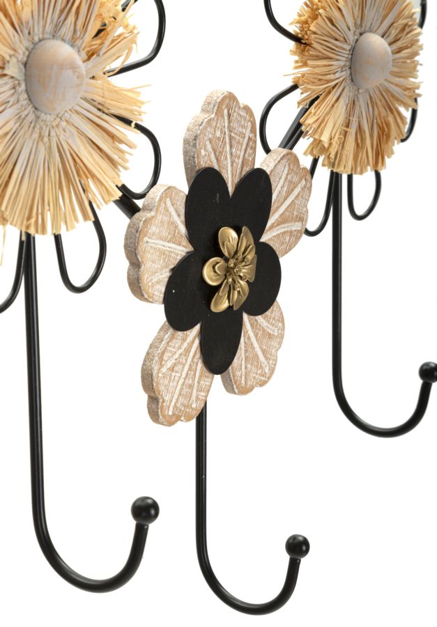 Kapstok Hanger Iron,wood & Raffia 61×5,5×30,5 cm