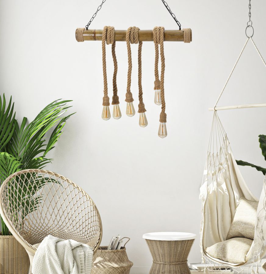Plafondlamp Bamboo/rope 80×15×120 cm