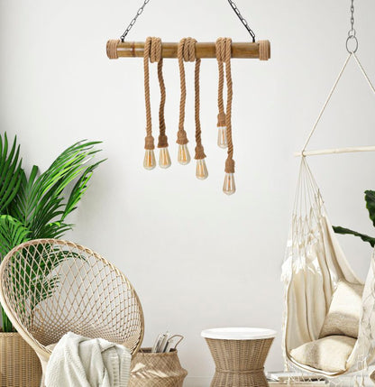 Plafondlamp Bamboo/rope 80×15×120 cm