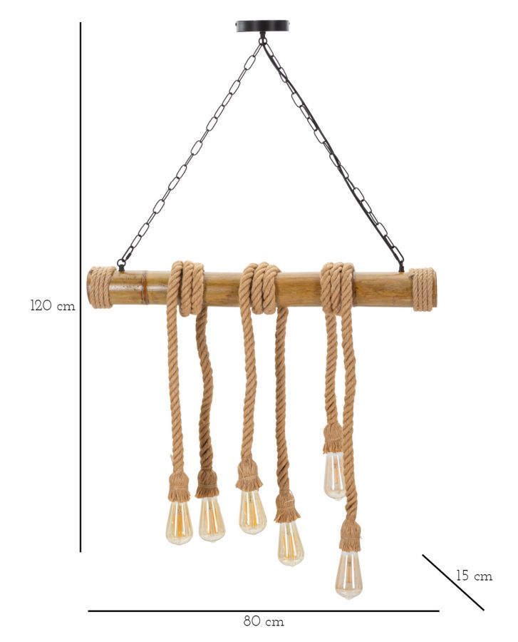 Plafondlamp Bamboo/rope 80×15×120 cm
