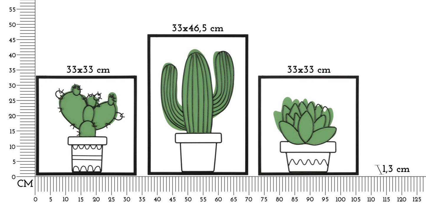 Wandpaneel Cactus Set 3 Pcs 33x1,3x46,5-33x1,3x33