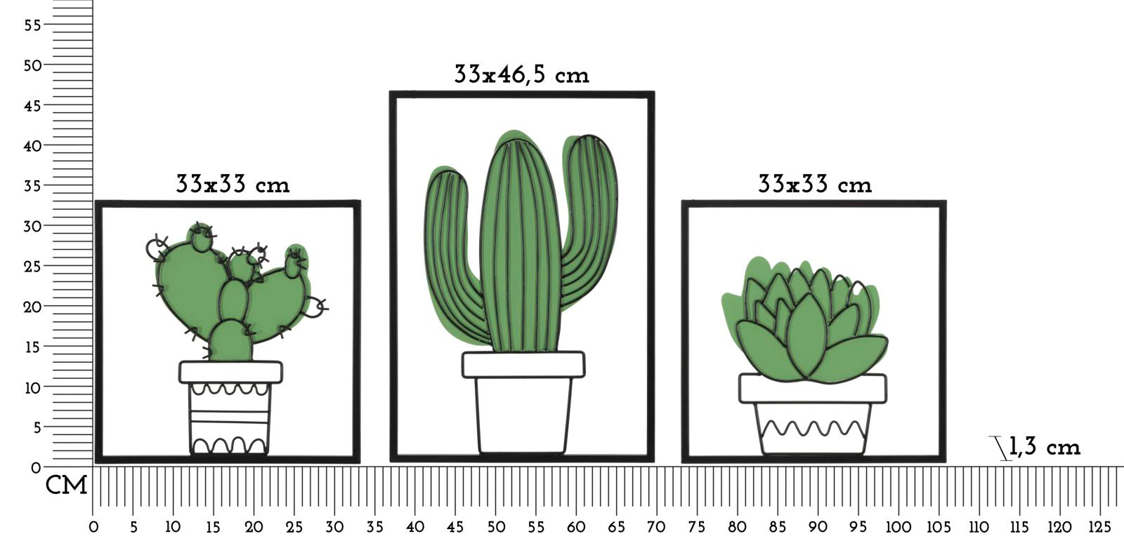 Wandpaneel Cactus Set 3 Pcs 33x1,3x46,5-33x1,3x33