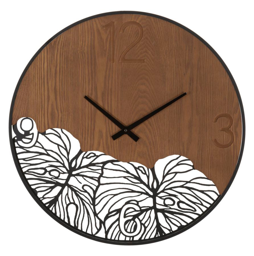Wandklok Wood/leaf Ø 60×2 cm