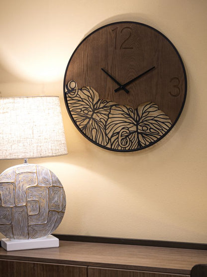 Wandklok Wood/leaf Ø 60×2 cm