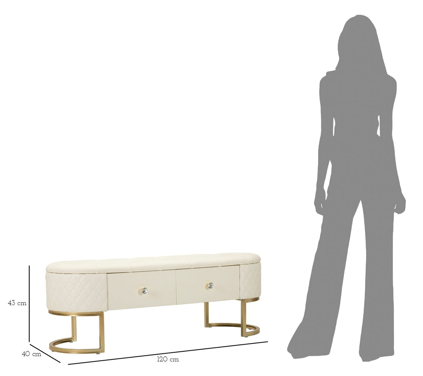Bankje Drawers Sharon 120×40×43 cm