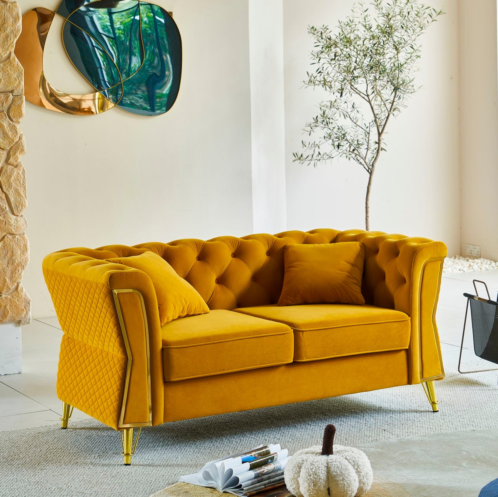 Bank Emy Mustard With Cushions 162×83×76 cm