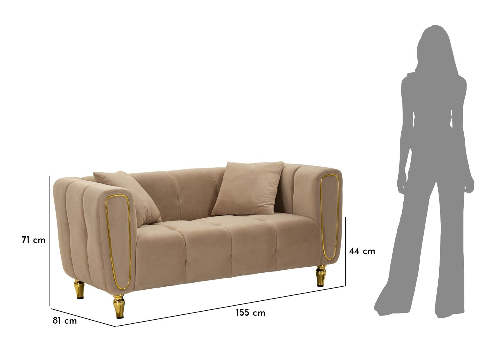 Bank Alma Grey With Cushions 155×81×71 cm