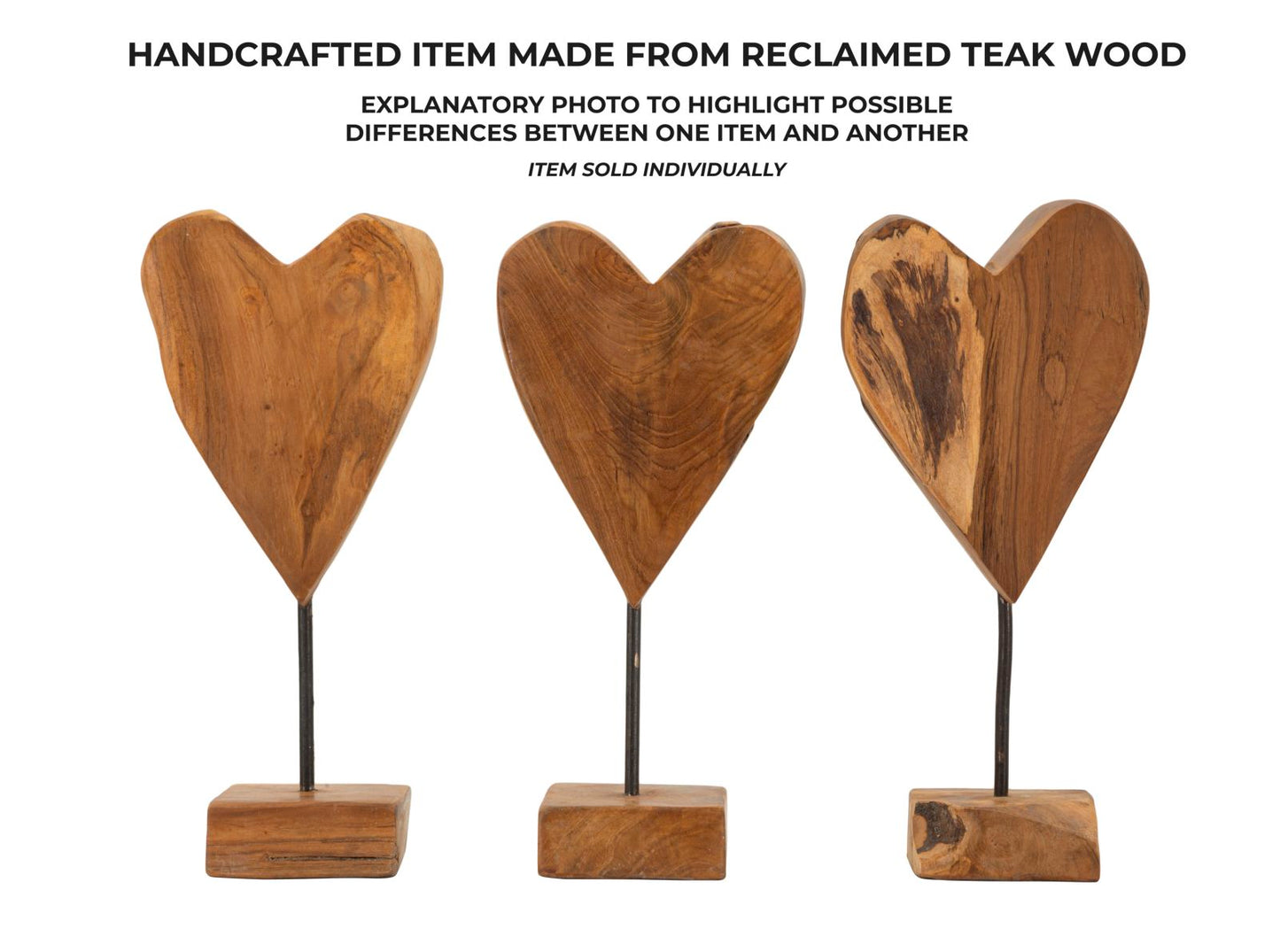 Decoratie Heart Sculpture Teak 15×10×35 cm