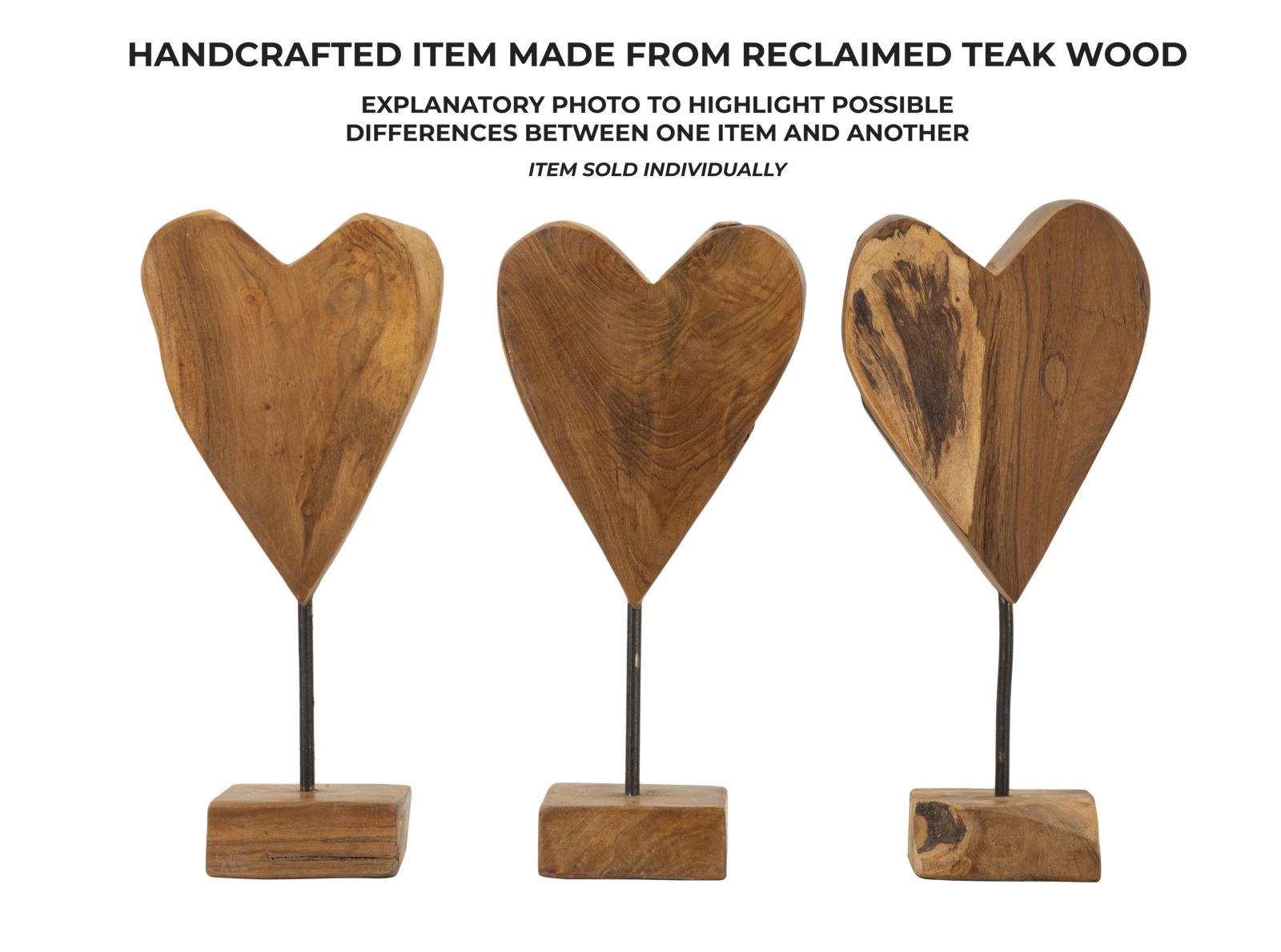 Decoratie Heart Sculpture Teak 15×10×35 cm