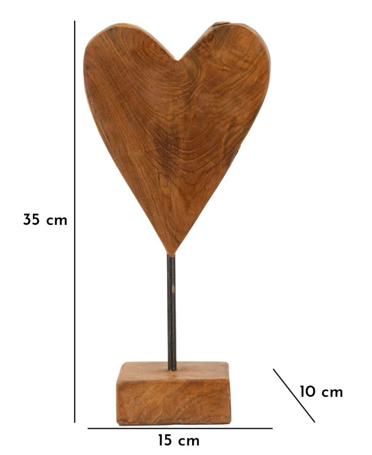 Decoratie Heart Sculpture Teak 15×10×35 cm