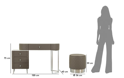 Bureau met kruk Bed Desk Sharon Grey With Stool Silver Legs 120×40×75 cm
