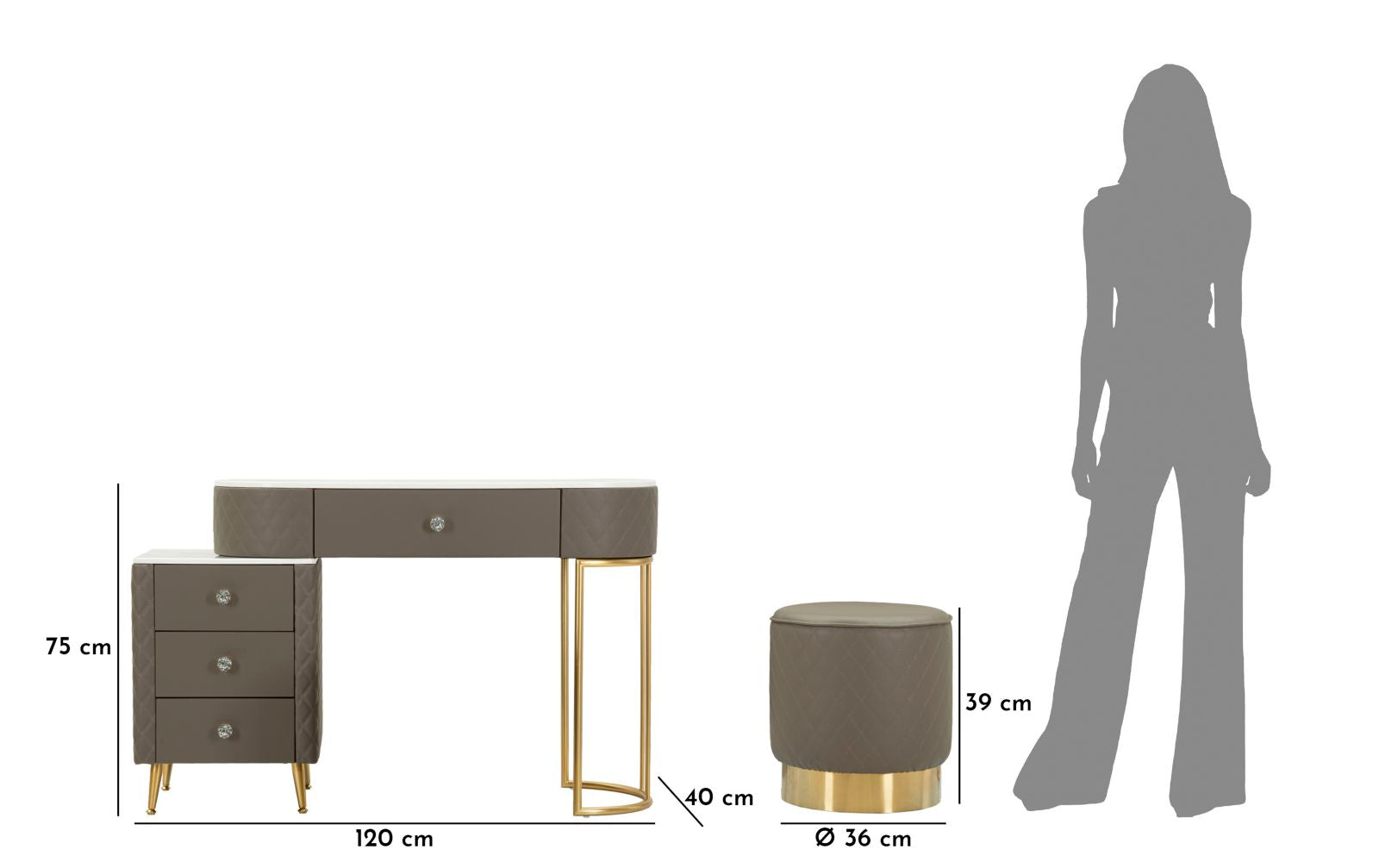 Bureau met kruk Bed Desk Sharon Grey With Stool 120×40×75 cm