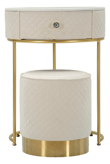 Nachtkastje met kruk Nightstand/dressing Table With Puff Vellit Cream Ø 52×70 cm
