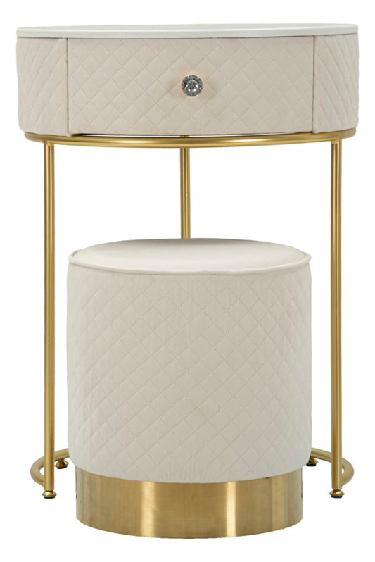 Nachtkastje met kruk Nightstand/dressing Table With Puff Vellit Cream Ø 52×70 cm