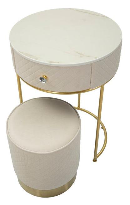 Nachtkastje met kruk Nightstand/dressing Table With Puff Vellit Cream Ø 52×70 cm