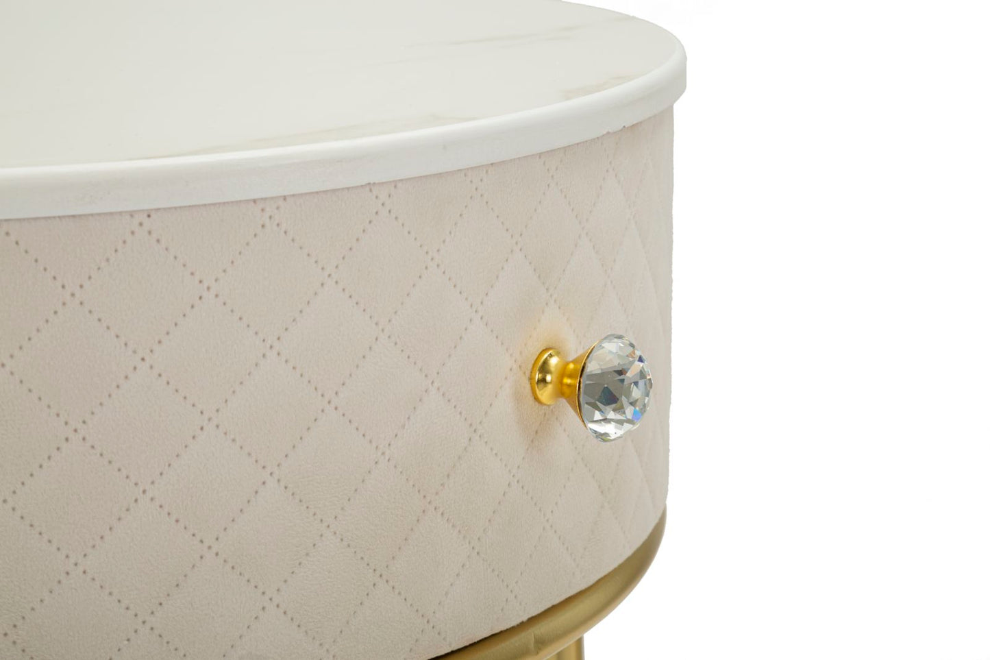 Nachtkastje met kruk Nightstand/dressing Table With Puff Vellit Cream Ø 52×70 cm