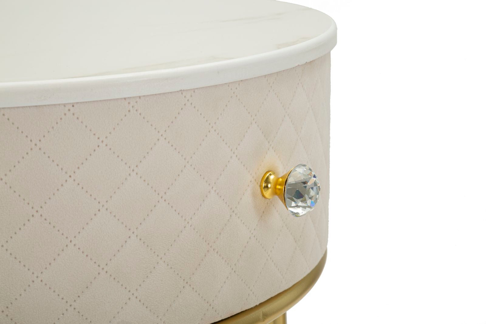 Nachtkastje met kruk Nightstand/dressing Table With Puff Vellit Cream Ø 52×70 cm