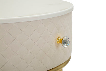 Nachtkastje met kruk Nightstand/dressing Table With Puff Vellit Cream Ø 52×70 cm
