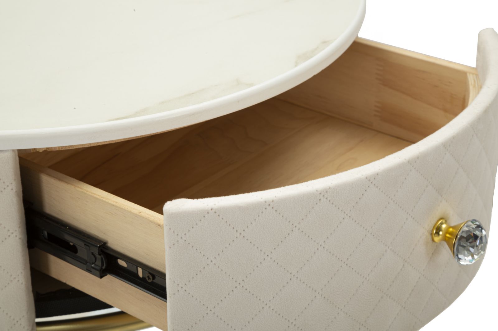 Nachtkastje met kruk Nightstand/dressing Table With Puff Vellit Cream Ø 52×70 cm