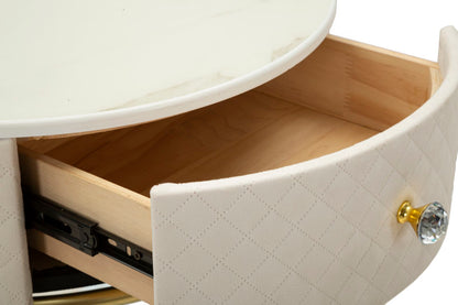 Nachtkastje met kruk Nightstand/dressing Table With Puff Vellit Cream Ø 52×70 cm