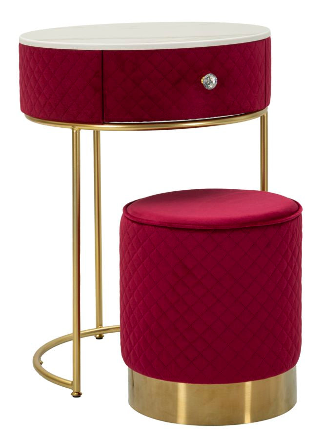 Nachtkastje met kruk Nightstand/dressing Table With Puff Red Vellit Ø 52×70 cm