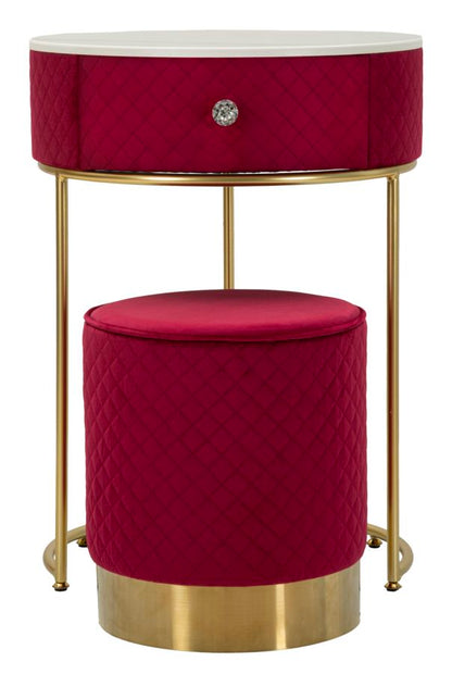Nachtkastje met kruk Nightstand/dressing Table With Puff Red Vellit Ø 52×70 cm