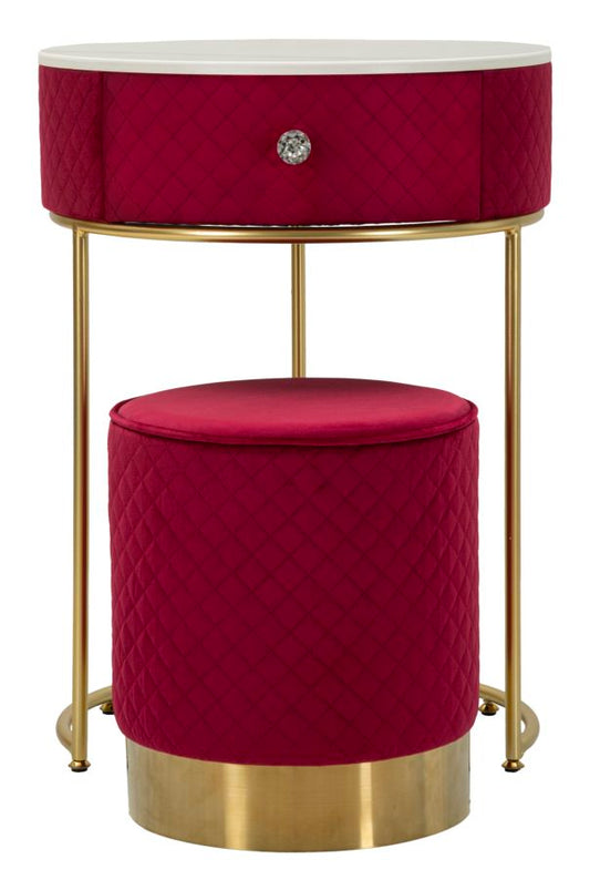 Nachtkastje met kruk Nightstand/dressing Table With Puff Red Vellit Ø 52×70 cm