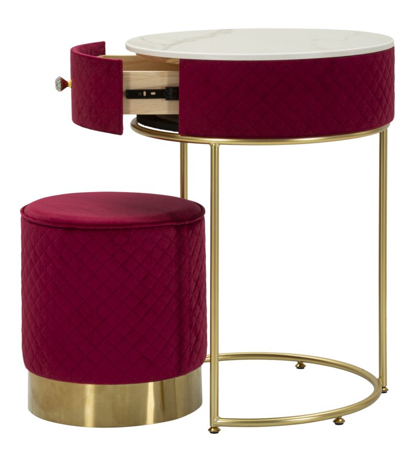 Nachtkastje met kruk Nightstand/dressing Table With Puff Red Vellit Ø 52×70 cm