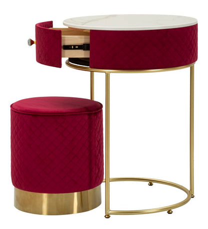 Nachtkastje met kruk Nightstand/dressing Table With Puff Red Vellit Ø 52×70 cm