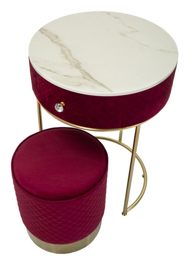 Nachtkastje met kruk Nightstand/dressing Table With Puff Red Vellit Ø 52×70 cm