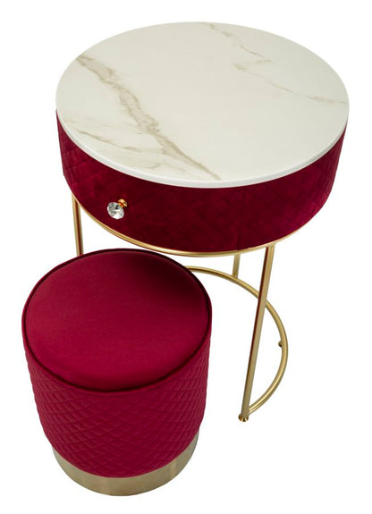 Nachtkastje met kruk Nightstand/dressing Table With Puff Red Vellit Ø 52×70 cm
