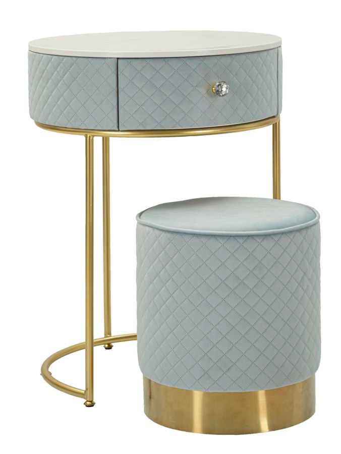 Nachtkastje met kruk Nightstand/dressing Table With Puff Vellit Light Blue Ø 52×70 cm