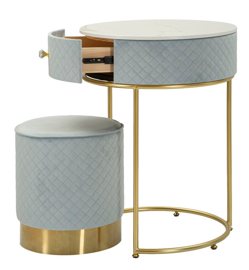 Nachtkastje met kruk Nightstand/dressing Table With Puff Vellit Light Blue Ø 52×70 cm