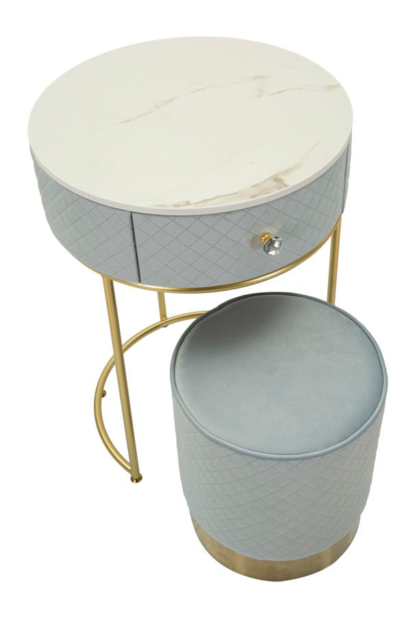 Nachtkastje met kruk Nightstand/dressing Table With Puff Vellit Light Blue Ø 52×70 cm