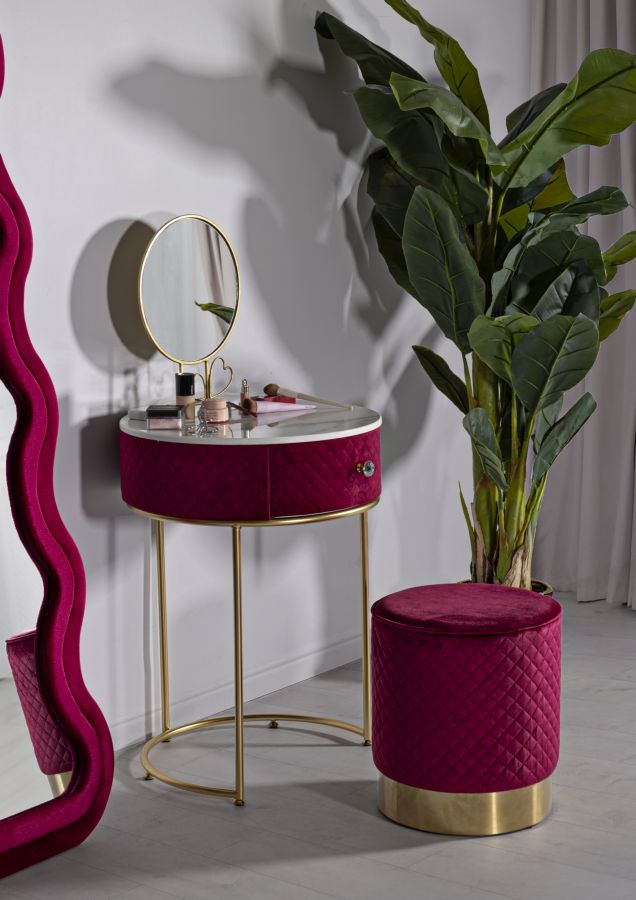 Nachtkastje met kruk Nightstand/dressing Table With Puff Red Vellit Ø 52×70 cm
