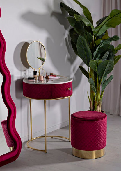 Nachtkastje met kruk Nightstand/dressing Table With Puff Red Vellit Ø 52×70 cm