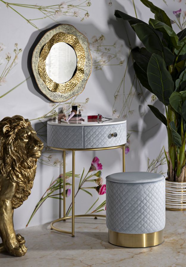 Nachtkastje met kruk Nightstand/dressing Table With Puff Vellit Light Blue Ø 52×70 cm