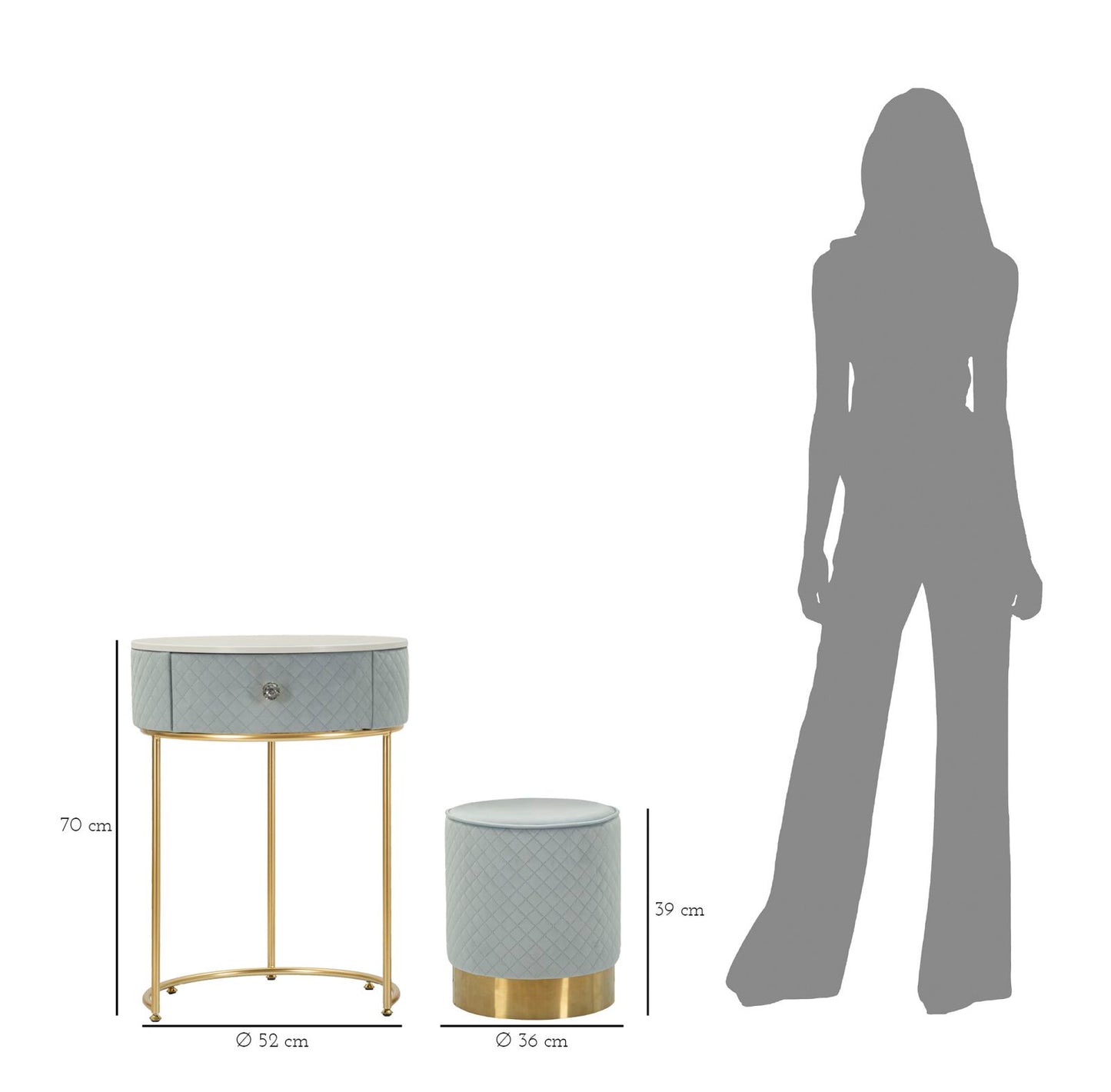 Nachtkastje met kruk Nightstand/dressing Table With Puff Vellit Light Blue Ø 52×70 cm
