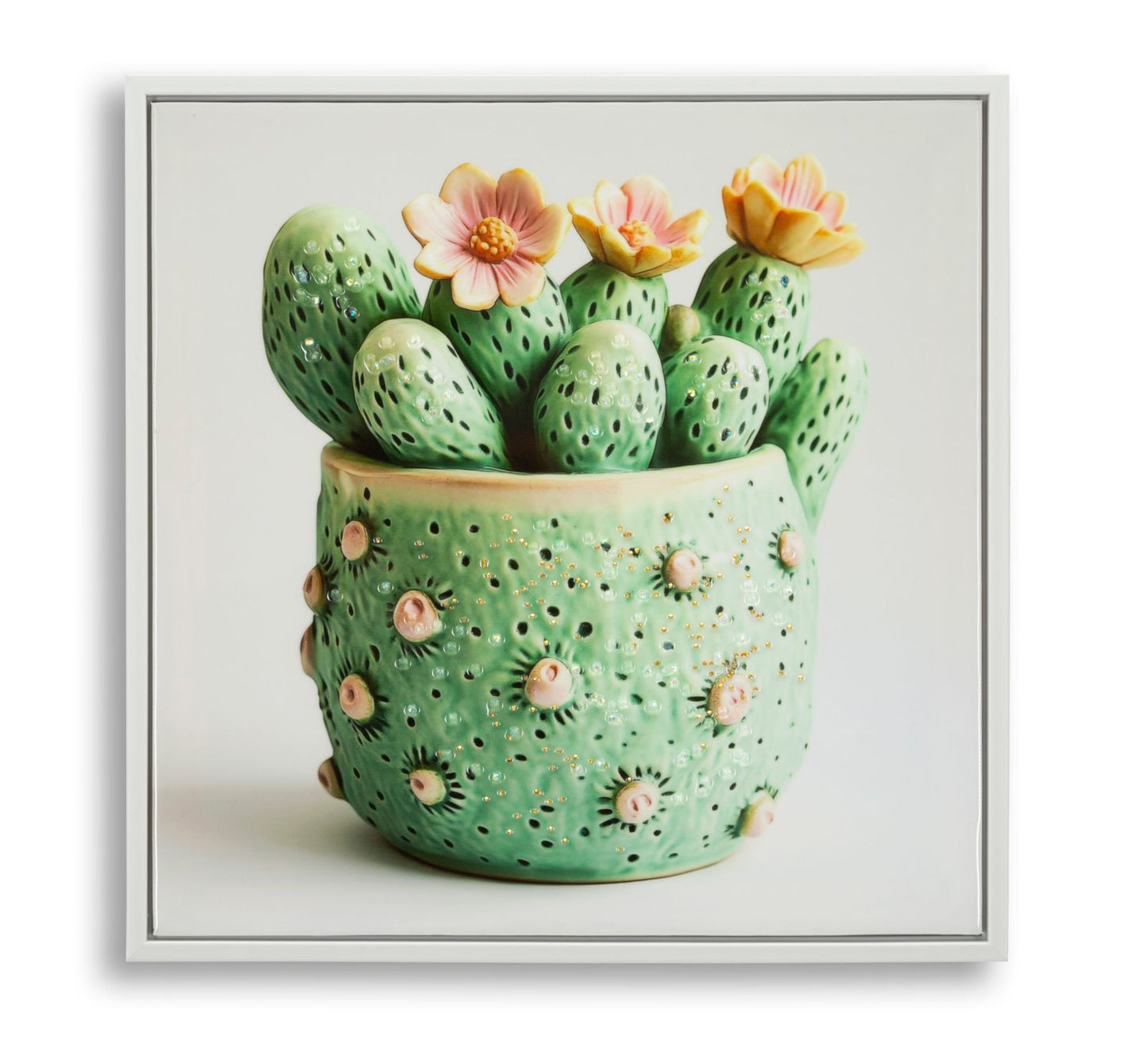 Schilderij Lacquered Canvas Print With Frame Cactus Jar -h- 40×2,8×40 cm