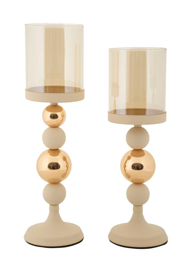 Kandelaar 2-pack Glazed Cream Set Ø 10×32 cm
