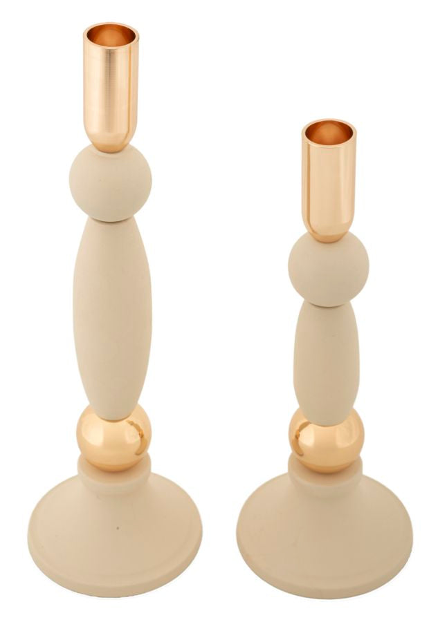 Kandelaar Strek Cream Set 2 Pcs Ø 9,5×25 cm