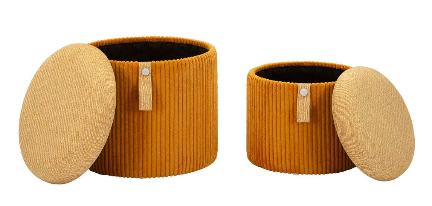 Opbergkruk Puff With Storage Bolzano Mustard Set 2 Pcs Ø 38×38 cm